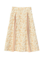 シースルー切り替えフラワー柄ミモレ丈スカート/ベージュ(452)