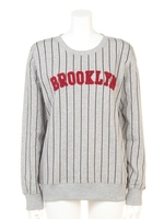 ストライプ総柄サガラ刺繍トレーナー/杢グレー