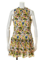 ランダムプリーツトロピカルワンピース/ブルー