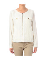 麻混ノーカラーブルゾン/ホワイト(004)