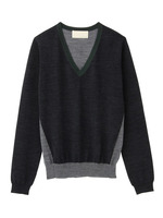 ウール配色Vネックニット/ネイビー系(593)