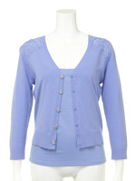 キャミ付肩レースVカーディガン/ダスティ