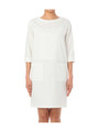 ボートネック七分袖サックワンピース/ホワイト(001)