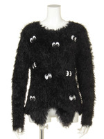 FUNNY EYES SHAGGY KNIT TOPS/BLACK