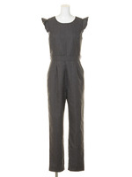 【FEMININE】ストライプフリルコンビネゾン/グレー