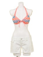 【Beach Queen】ニットビキニホワイトデニムセット/ブルー