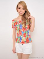 花柄Bシャーリングトップス×SPTセット/サックス