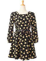 Oベルトツキハナガラワンピース/ブラック