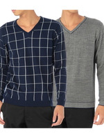 グラフチェック×無地リバーシブルニット/ホワイト(203)