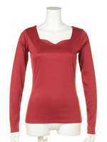 ハートネック長袖Tシャツ/ボルドー