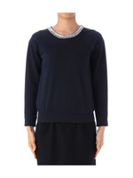 ビジュー衿裏毛スウェット/ネイビー(093)