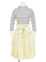 ボーダーハイネック×リボンギャザーSKSET/イエロー