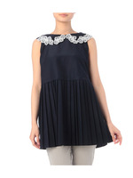 ラウンドカラープリーツ切り替えブラウス/ベビーピンク(071)