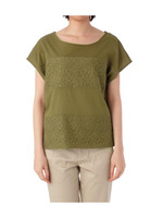 レース切り替えフェイクボタンシャツ/カーキ系(026)