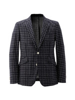 手描きチェックプリント ジャケット/ブルー系(194)