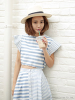 【KiiRA】HANDKERCHIEF SLEEVE TOPS/BORDER