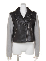 スエットスリーブフェイクレザーライダース/GRY