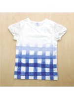 チェックプリントパフスリーブTシャツ/ライトグレ−