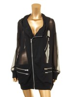 ライダース風シフォンパーカー/ブラック