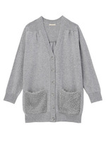 異素材ポケット付きロングニットカーディガン/ホワイト(001)