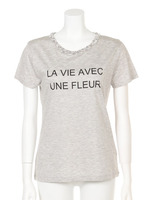 衿ビジューTシャツ(ライトグレー)/ライトグレー