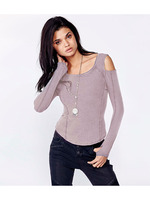 肩出しラウンドネックカットソー/パープル系(081)