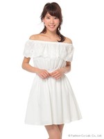 ・レース刺繍オフショルワンピース/Ivory