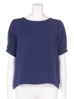 【2ndline】半袖タックノーカラーブラウスCL-0603/NVY