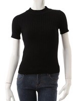 【CEDNIE】フィットニット半袖トップス/ブラック