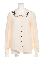 リボン付丸襟ブラウス/キナリ