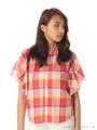 先染めチェックブラウス/レッド