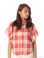 先染めチェックブラウス/レッド