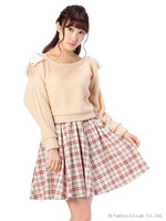 【LIZLISA】カギバリ×チェックワンピース/ベージュ