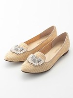 クリアパーツ付メッシュパンプス/ベージュ