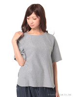 ピンストライプポンチブラウス/ネイビー