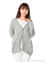 引き揃えロングニットカーディガン/イエロー