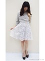 アンゴラニット×フラワースカートセット/グレー