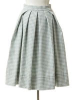 ギンガムタックフレアスカート/グリーン