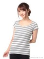 ハートネックソフトリブボーダー半袖Tシャツ/ハイショク