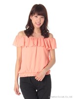 ワイドフリルオフショルトップス/ネイビー