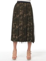 迷彩/ストライプチュールプリーツスカート/ブラック