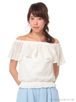・スクエアレースオフショルプルオーバー/Ivory