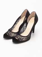 【LeChione】ホットフィックスオープントゥパンプス/黒