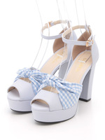 ギンガムリボンサンダル/ホワイト