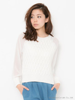 ケーブル×袖シフォンニット/ベ-ジュ