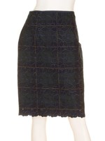 チェック刺繍タイトスカート/レッド