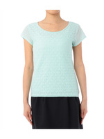 フラワーレース切り替えカットソー/ブルー系(090)