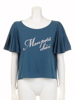 フレアスリーブステッチロゴＴ/ブルー