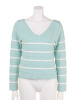 ブレードボーダーVニットTOP/WHT