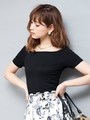 無地オフショルトップス/ブラック